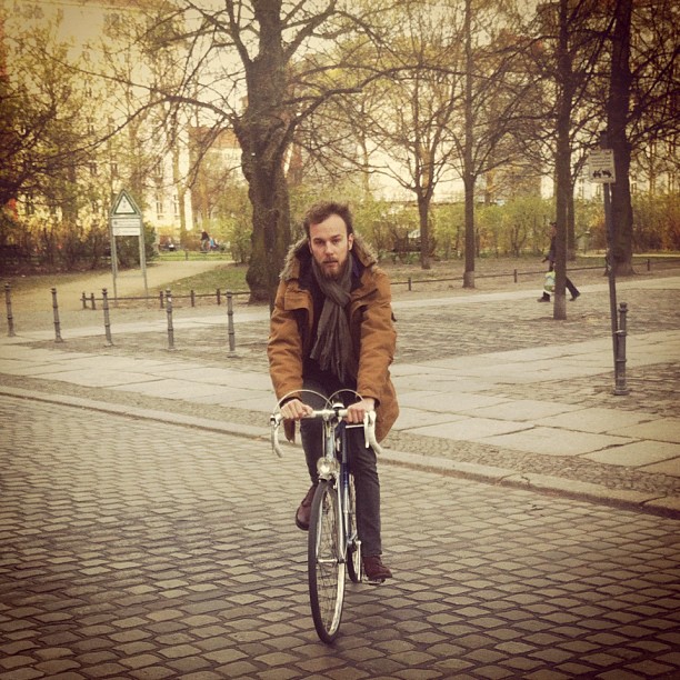 Roel van der Ven rides his Hercules city bike in Berlin